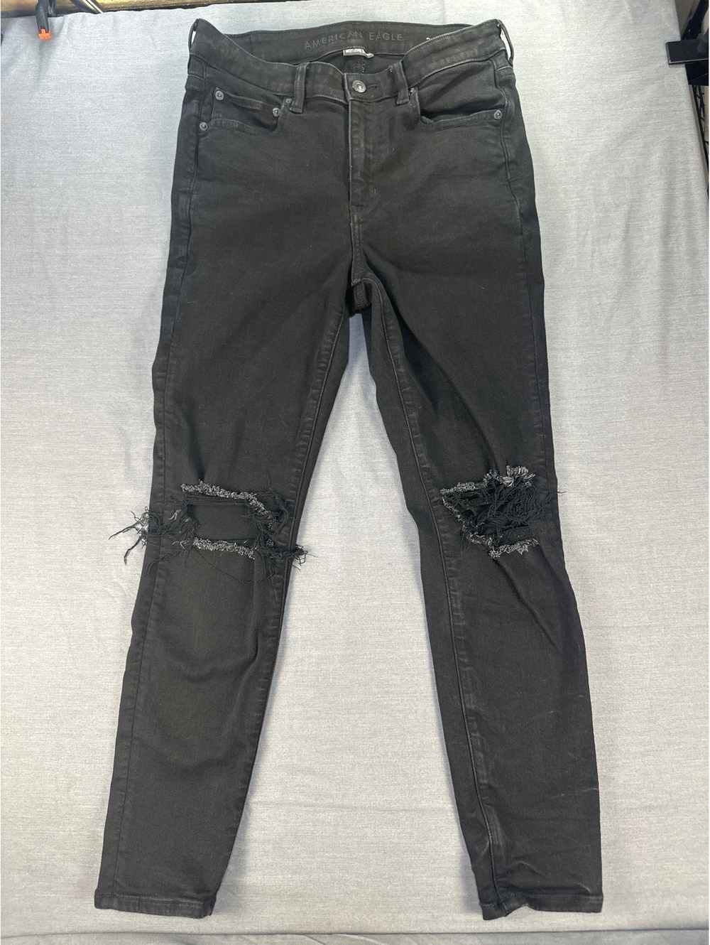 Y2K American Eagle Next Level Stretch Black Ripped Skinny Jeans Size 12 Short